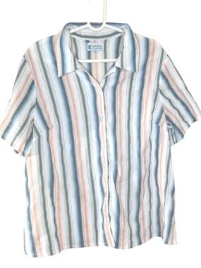 Lady Kate Essentials Striped Button Front Blouse Size 20W Plus Size Pastel Short